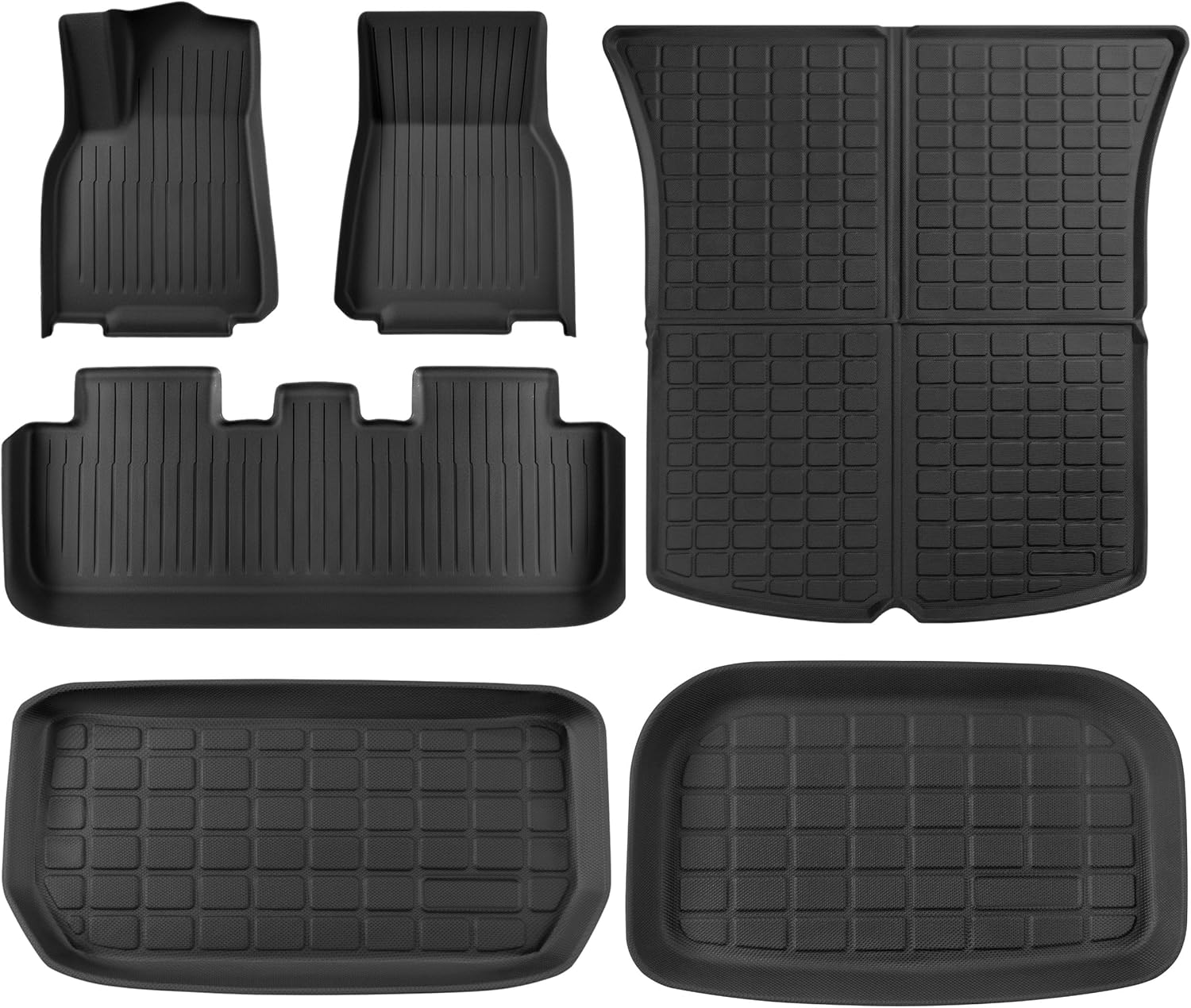 SUPER LINER Floor Mats for Tesla Model Y 5 Seats 2021 2022 2023 2024 | 6-Piece Set Extra-Thick TPE All-Weather Floor & Cargo Liners | Pet & Child-Friendly Custom Fit Interior Accessories